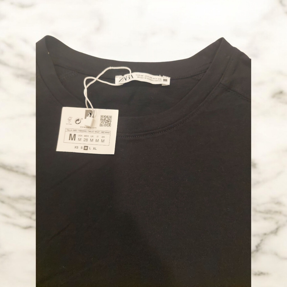 Zara Black Boxy Cap Sleeve Muscle Tee - Picture 5 of 7